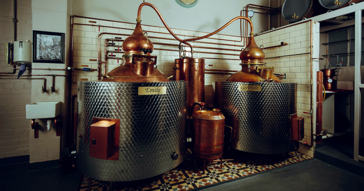 Two copper stills named Emily and Gertrude