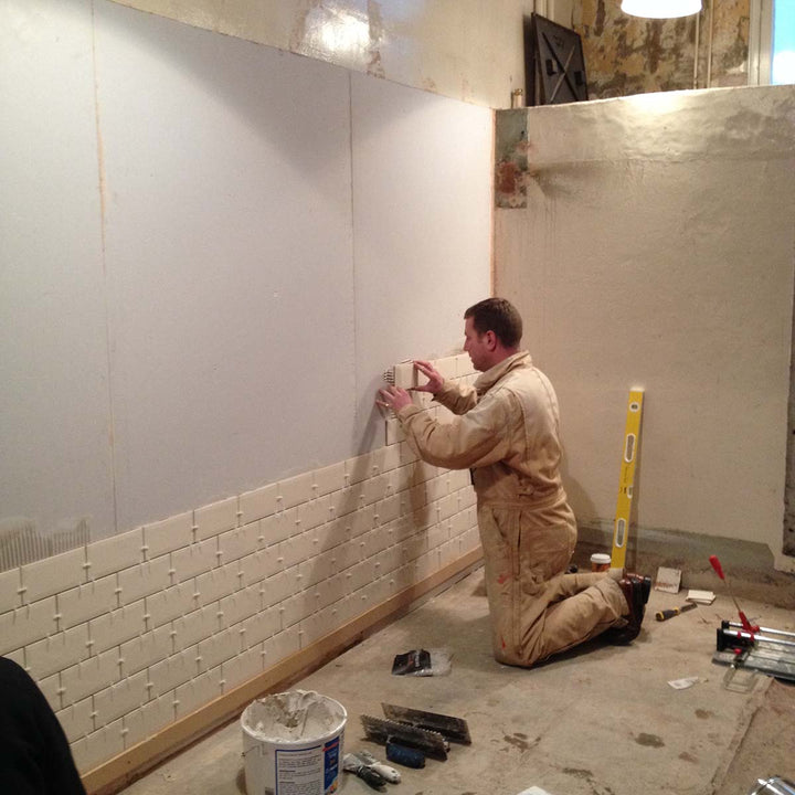 Marcus tiling in Summerhall Distillery