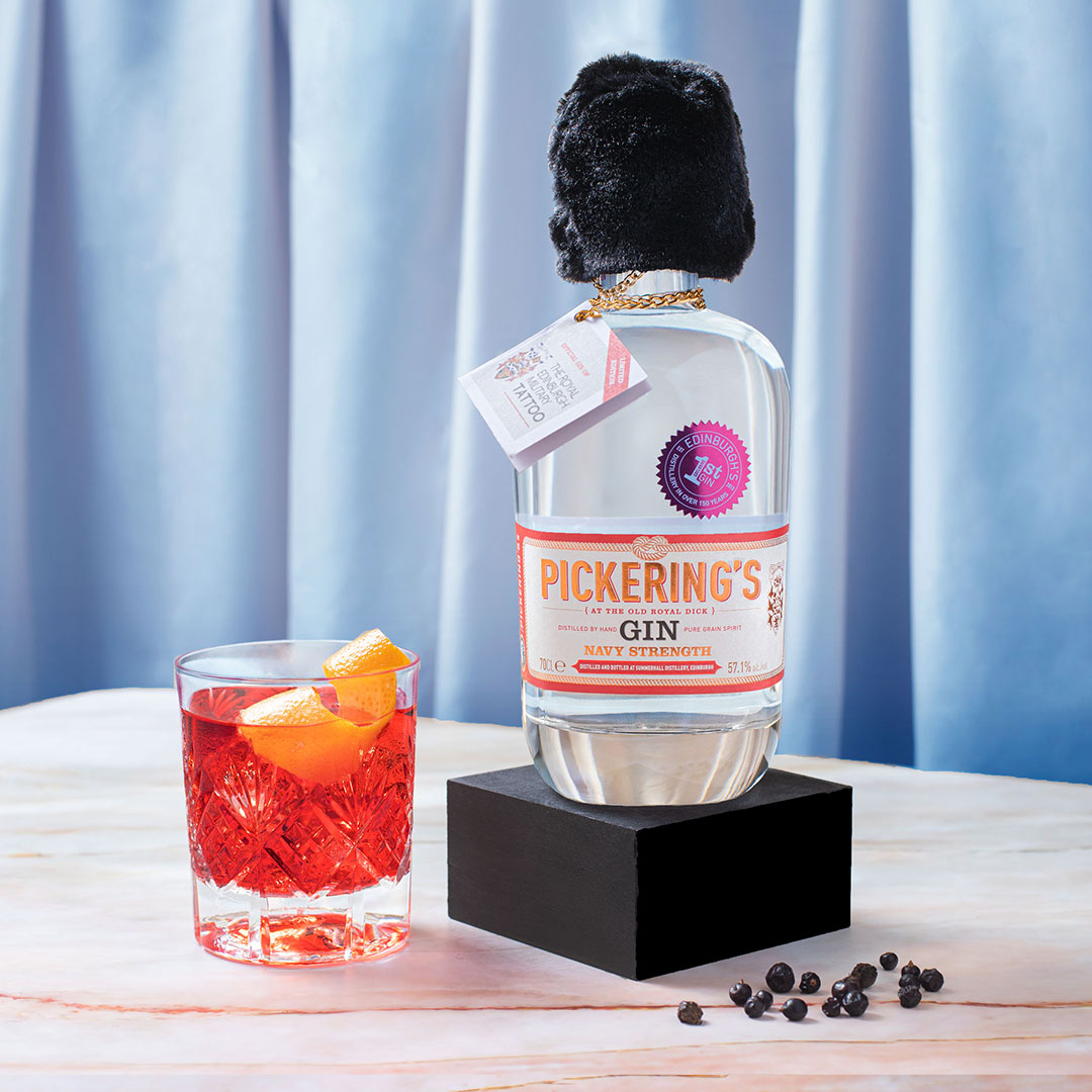 Pickering's Navy Strength Gin next to a Negroni