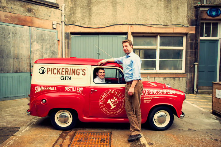 Matt and Marcus next to Pickering's Gin van