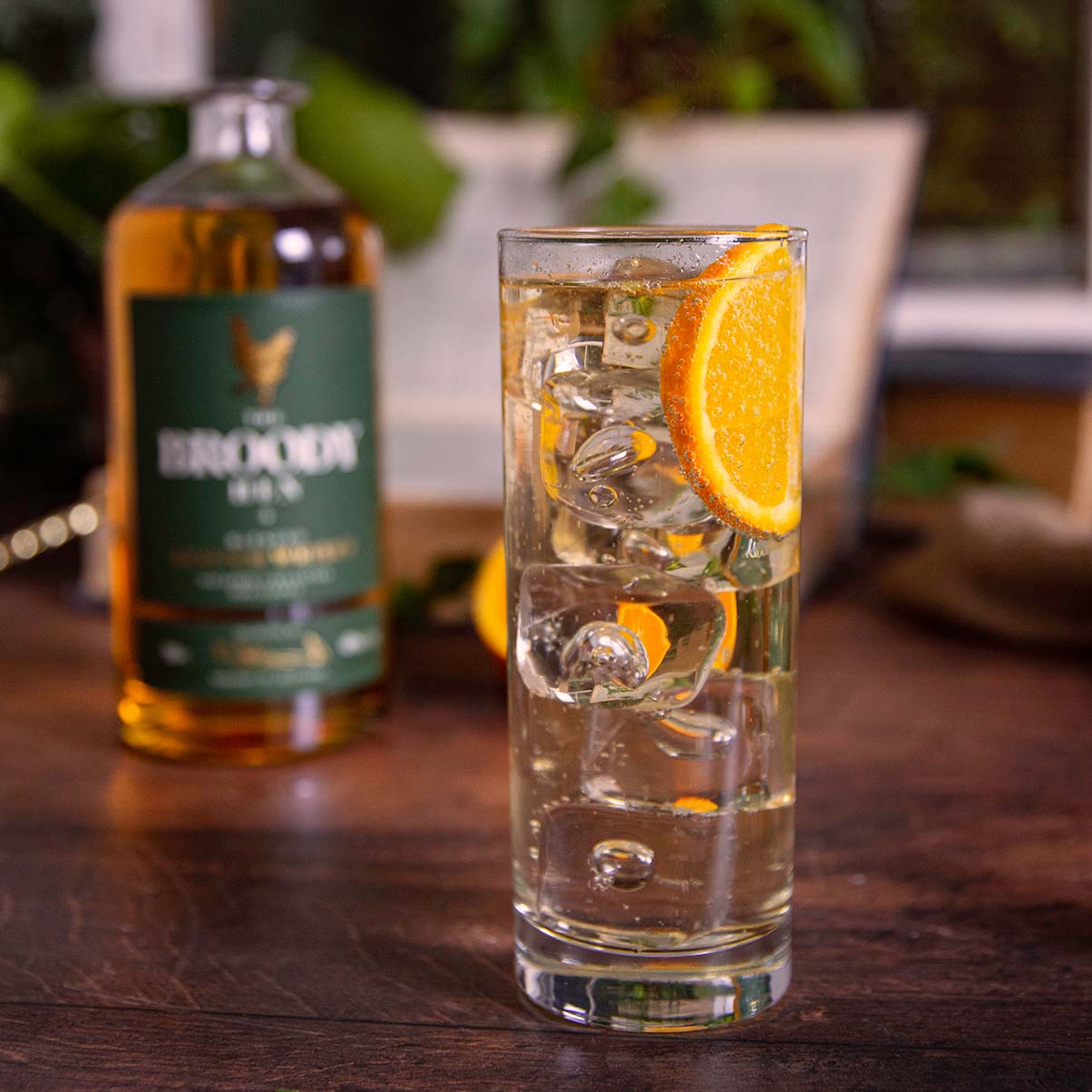 The Broody Hen Whisky Highball on a table